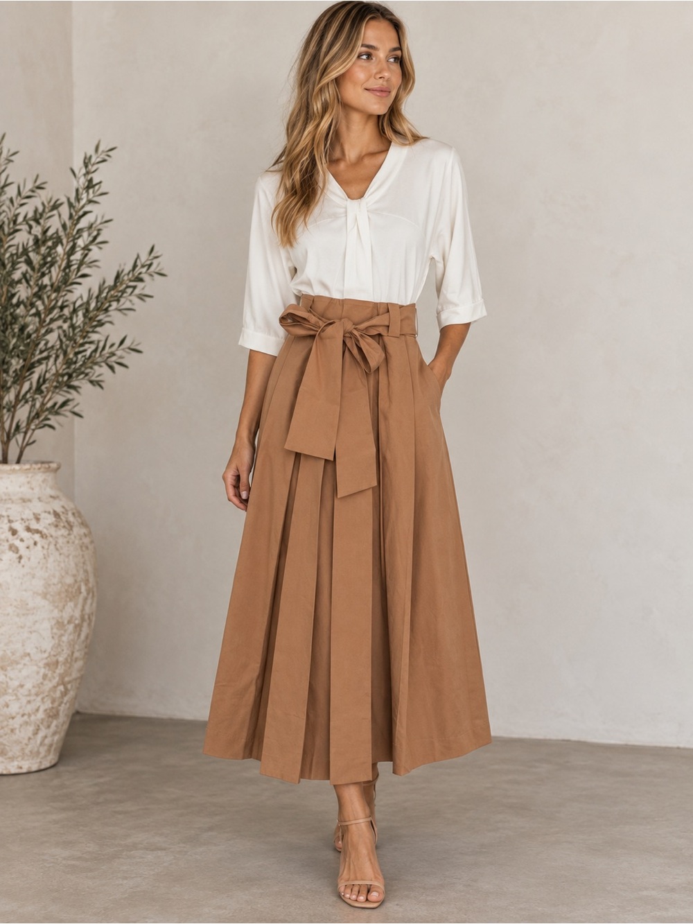 Le Couer Twinset two-tone Midi Dress with Tie Waist